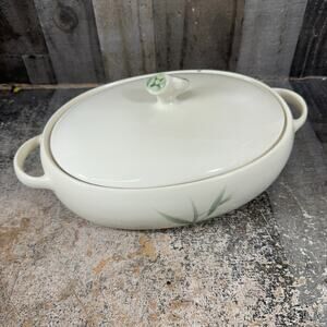 Winfield Pottery Casserole Green Bamboo Oval Casserole Dish